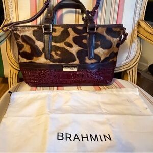 EUC Brahmin Med Arno Camel Leopard (calf hair and leather) bag